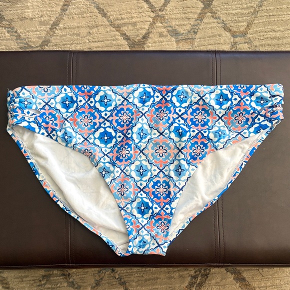 Blue and Pink Patterned Hi Waist Bikini Bottom - Picture 1 of 1
